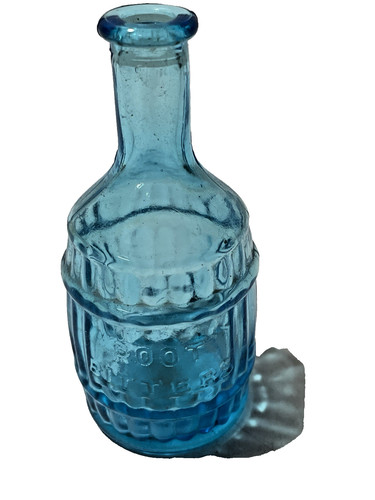 VINTAGE 3" Miniature Bottle Root Bitters Blue Glass