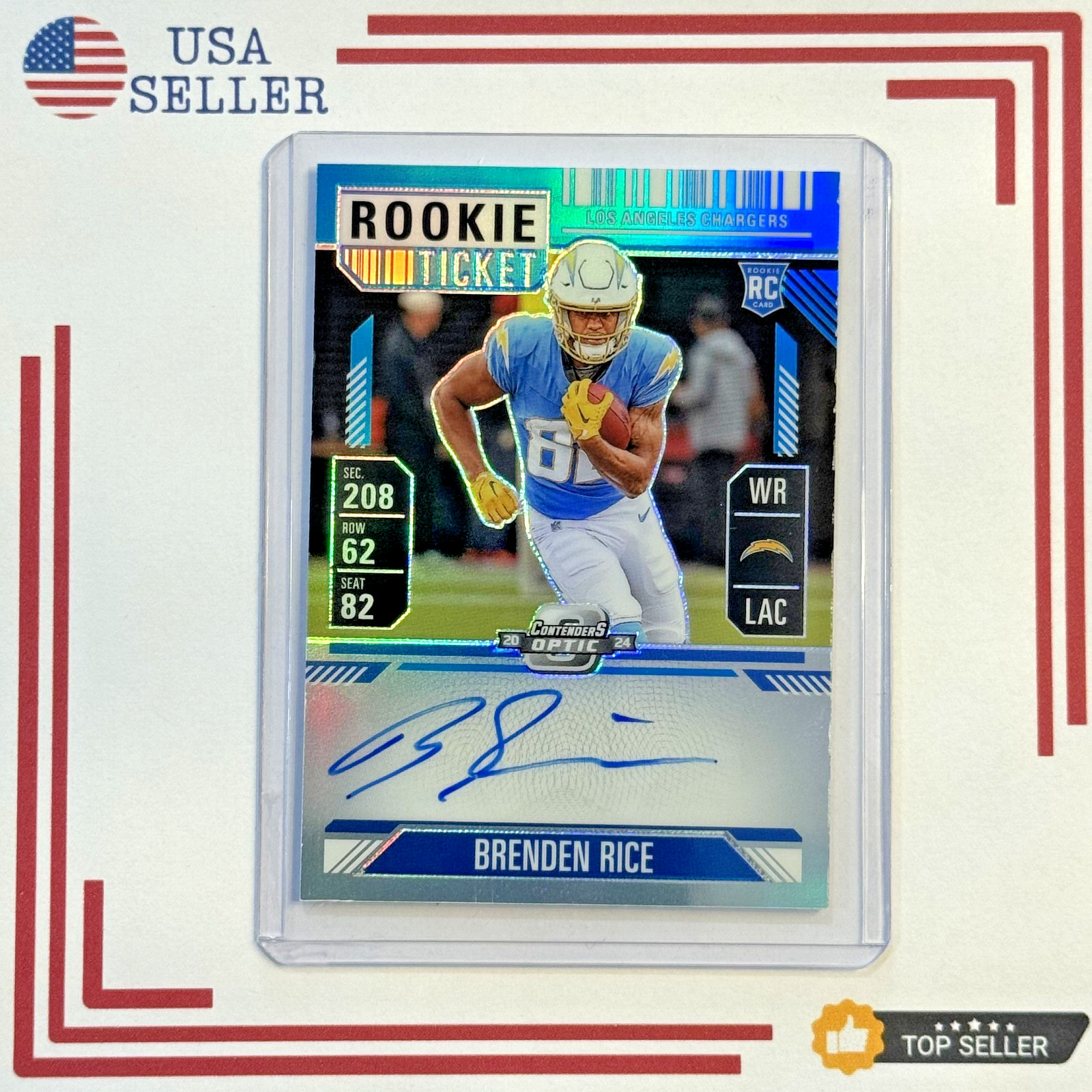 Brenden Rice Panini Contenders Optic #134 Autograph-Teal