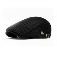 Mens Mesh Newsboy Hat Breathable Summer Flat Cap Beret Gatsby Ivy Driving Black