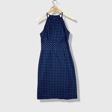 Banana Republic Sheath Dress Women 4P Blue Gingham Plaid Halter Neck Preppy NWT