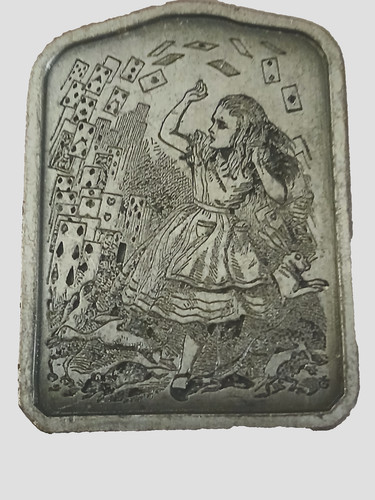 Vintage bergamot brass works Alice in wonderland pewter belt buckle. 1974. F-72.