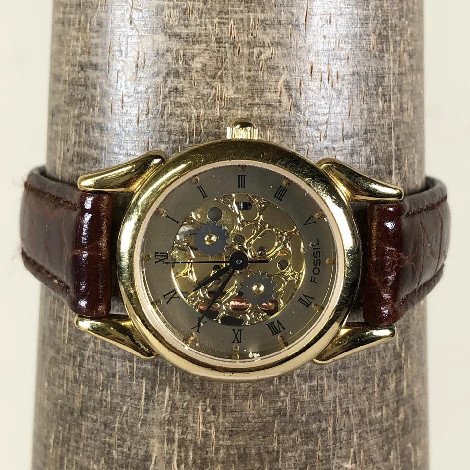 Reloj Esqueleto Vintage Fossil SK-3 Japón 24mm Mujer Cuarzo Correa Cuero Foto 2 de 4