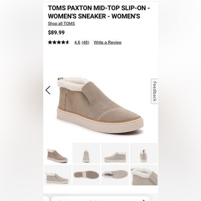 NWT TOMS Paxton Mid-Top Slip-On Women Sneaker Sable Leather Faux Fur 10016046
