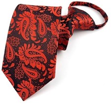 Mens Boys Skinny Pre-tied Zipper Ties Wedding Patterned One Size Black Red