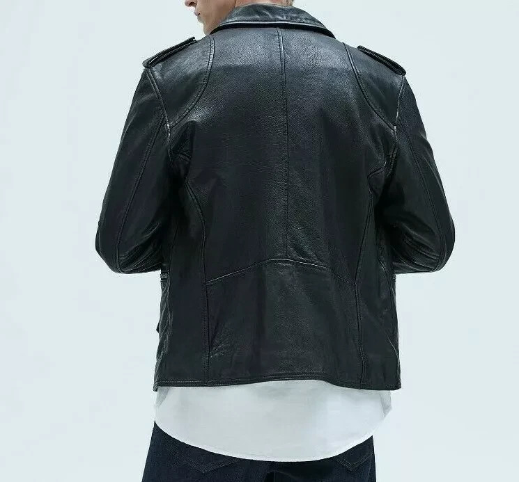 ZARA NEW MAN FW collection BLACK 100% LEATHER JACKET ZIPS M 5388