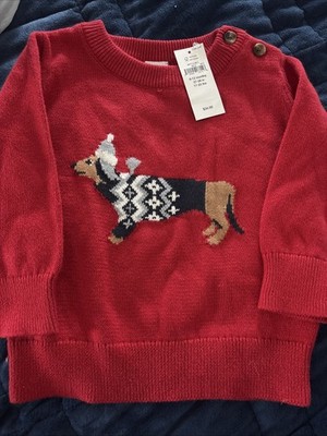 Baby Gap Intarsia Dog Sweater Pullover Red 6-12 Months Toddler 