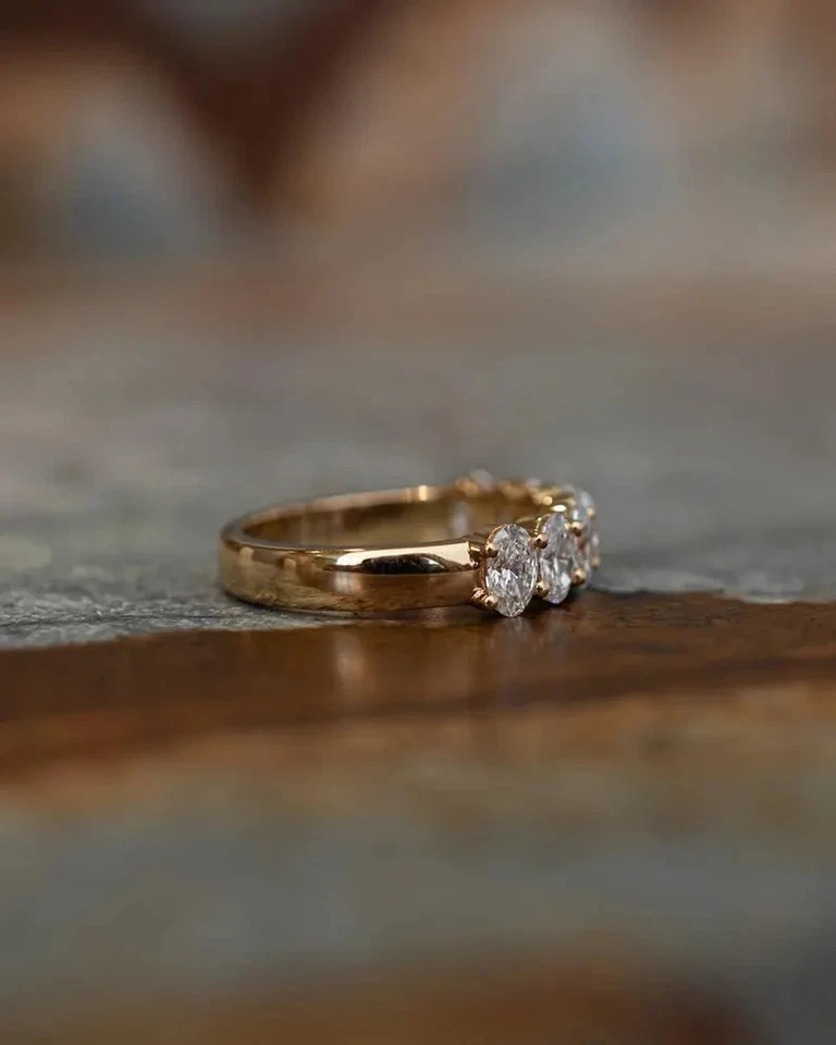 2 Ctw Oval Cut VVS1 Moissanite Half Eternity Wedding Band 14K Yellow Gold Plated - Image 4 of 4