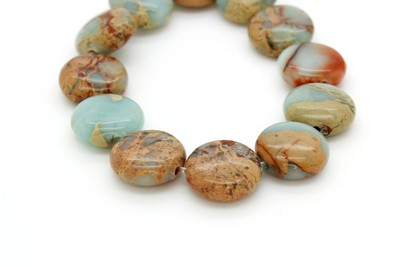 Jasper, Natural Snake Skin Jasper Flat Round Smooth Gemstone Bead Beads PGS65