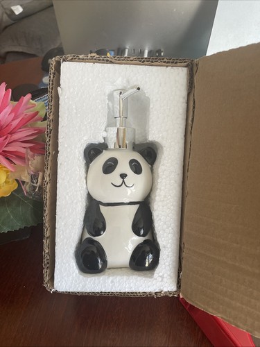 Isaac Jacobs Oso Panda Cerámica Blanco y Negro, Bomba de Jabón Líquido/Dispensador de Loción - Imagen 2 de 3