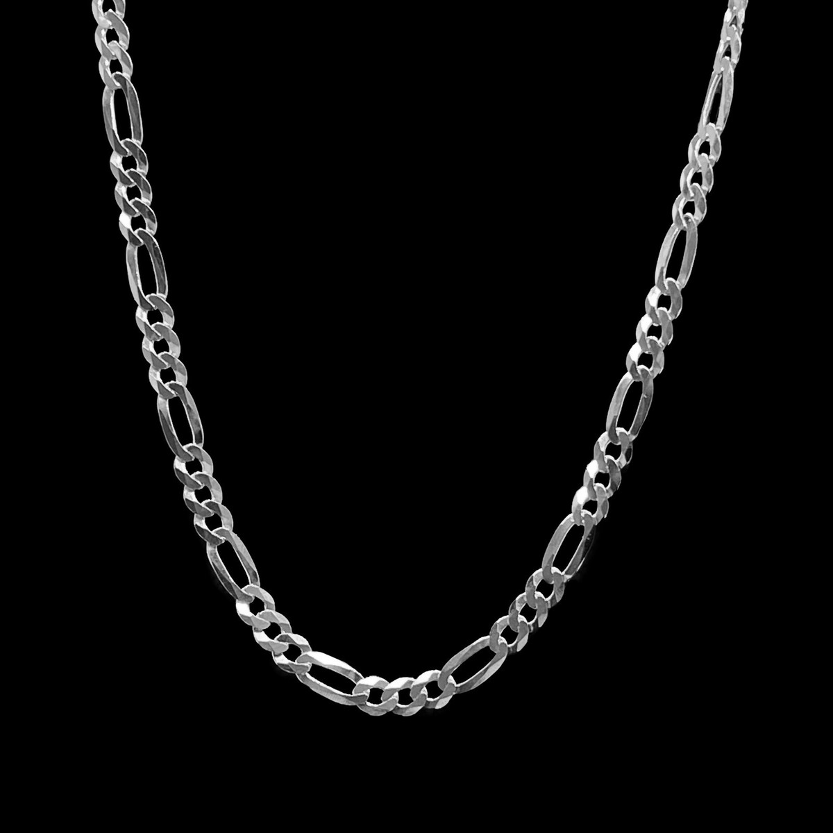 Men's Solid 925 Sterling Silver 4mm Figaro Chain Necklace