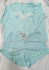 Disney Little Mermaid Women's Pajama 2 Piece Set Aqua Blue Nwt size small Ruffle
