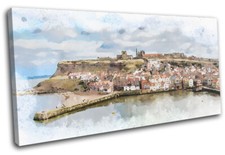 Whitby Seaside Painting Landmarks SINGLE CANVAS WALL ART Picture Print