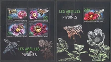 STA121 Central African Rep 2013 MNH 2 Sheets High CV Insects Bee Flowers Peony