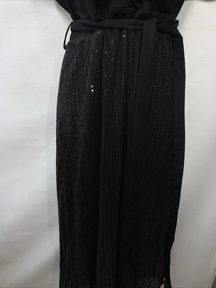 Grace Karin Sequin Cocktail Party Midi Dress Tie Waist Side Slit Size XL Black - Image 3 of 4