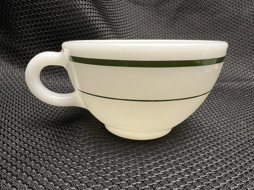Vintage Pyrex Tableware By Corning Milk Glass Coffee Cup Green Restaurant Stripe