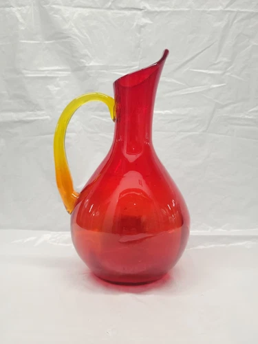 Blenko Glass Style Pitcher Red Amberina 10 Inch # 5744