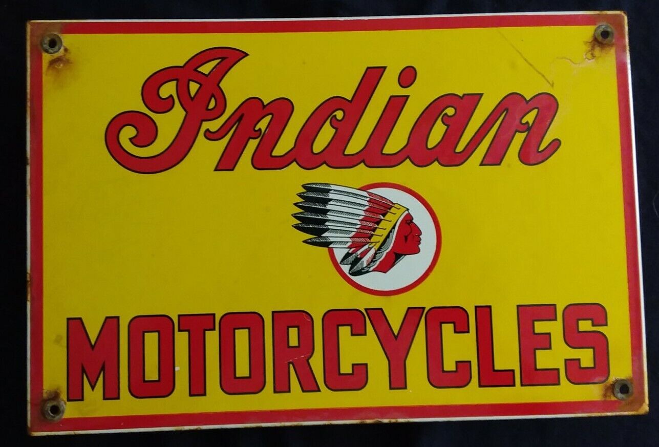 VINTAGE INDIAN MOTORCYCLES PARTS / SERVICE PORCELAIN ADVERTISING SIGN