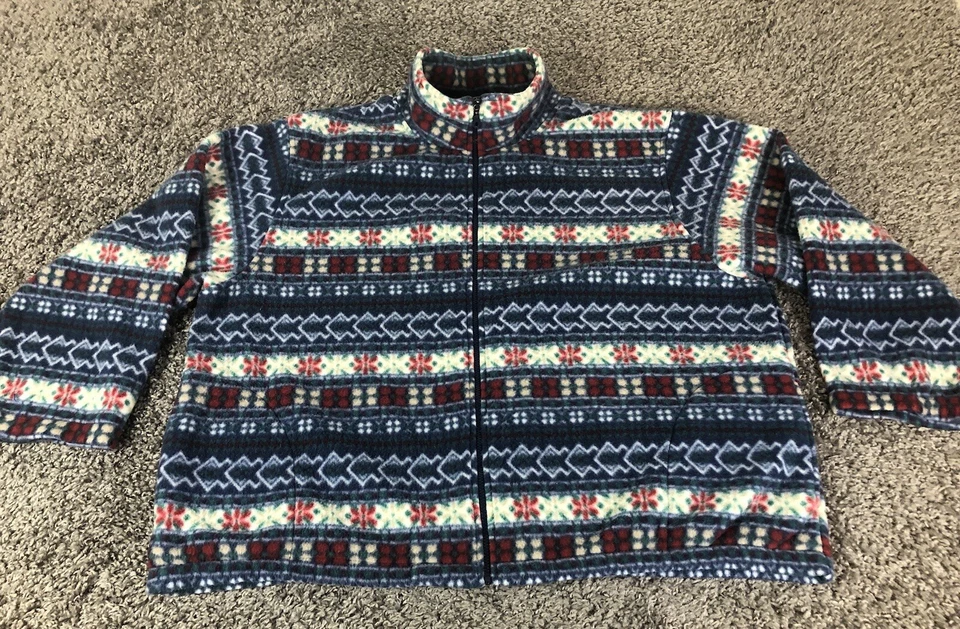 Alfred Dunner Vintage Fleece Jacket Womens 3X Full Zip Mock Neck Blue Red Warm - Image 2 of 4