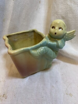 Vintage SHAWNEE USA 536 Planter Brown & Blue Pixie-Fairy on Shaded Brown Planter
