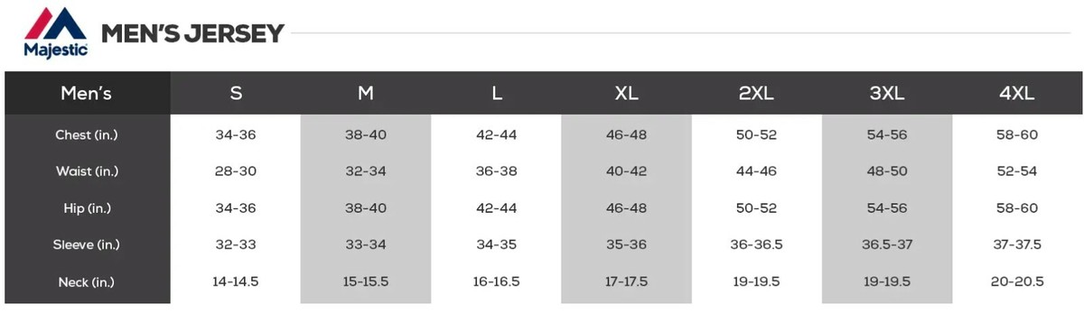 Majestic Mlb Jersey Size Chart Majestic Baseball Jersey Size Chart