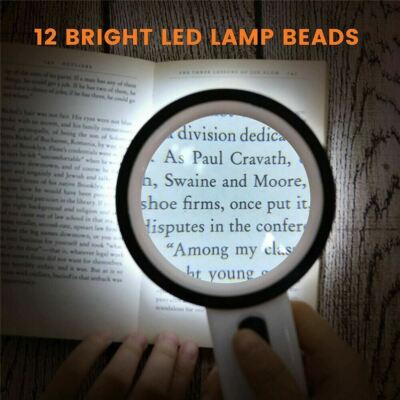 Jumbo 30X Handheld Magnifying Glass w/ 12 Bright LED Light Illuminated Magnifier