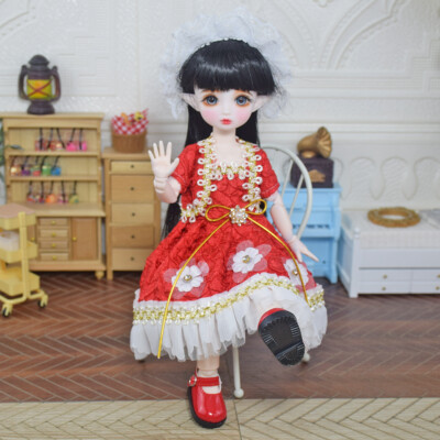 Beautiful 1/6 Ball Jointed BJD Doll with Red Dress Elf Ears BJD Dolls Assembled