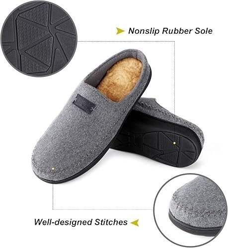Mens Warm Memory Foam Moccasin House Slippers Indoor Outdoor Fleece Uk 8 9 grey - Picture 3 of 6
