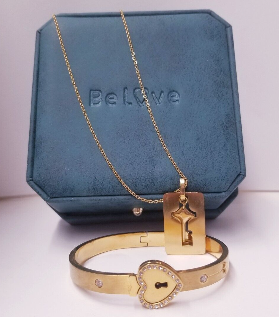 Gold Key Necklace And Lock Bracelet BeLove Love Lock Bracelet