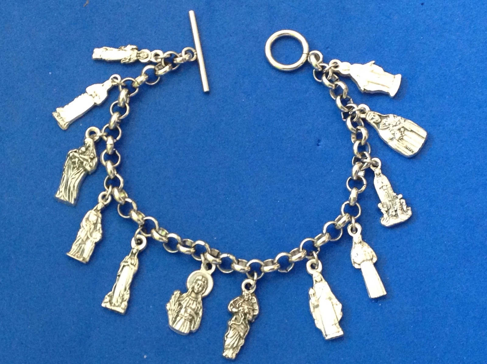 Custom FEMALE SAINTS Religious Saint Medal Charm Bracelet Lot Stainless