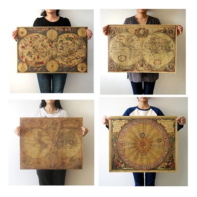 World Map Poster Large Vintage Retro Wall decor coffee Cafe Shop Collect 01