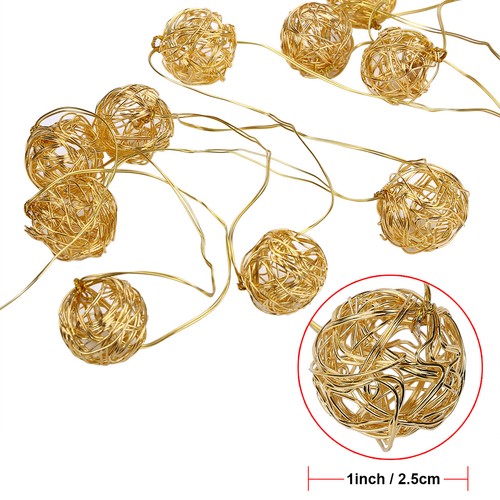 3M 30LEDs Gloden Wire Ball Fairy String Light Warm White Party Out/Indoor Decor - Picture 8 of 14