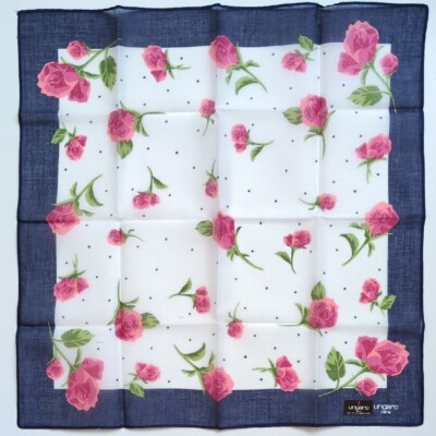 NWT Emanual Ungaro Cotton Handkerchief Pocket Square Scarf -  Floral Rose Dot