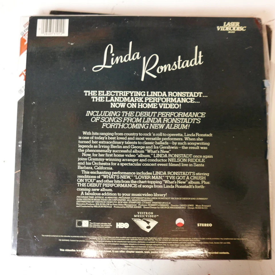 LINDA RONSTADT Laserdisc Whats New Live in Concert w/ Nelson Riddle LD Foto 2 de 2