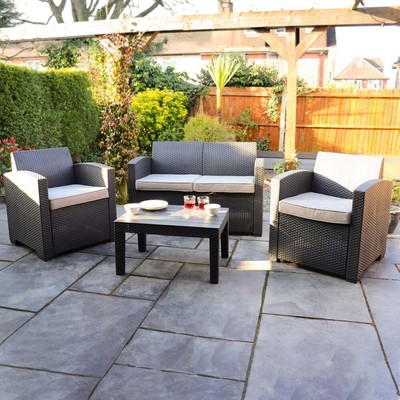 4 PIECE RATTAN FURNITURE SET GARDEN SUMMER OUTDOOR TABLE AND CHAIRS
