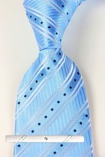 New Classic Striped Blue Black JACQUARD WOVEN 100 Silk Men's Necktie Tie
