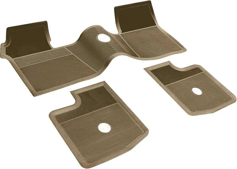 1963 64 Impala Bow Tie 3 piece Rubber Floor Mat Set Fawn w o