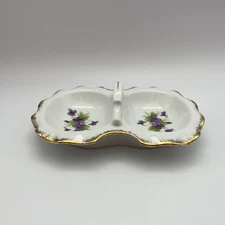 Vintage L & M Bondware Divided Tray Top Handle Violets