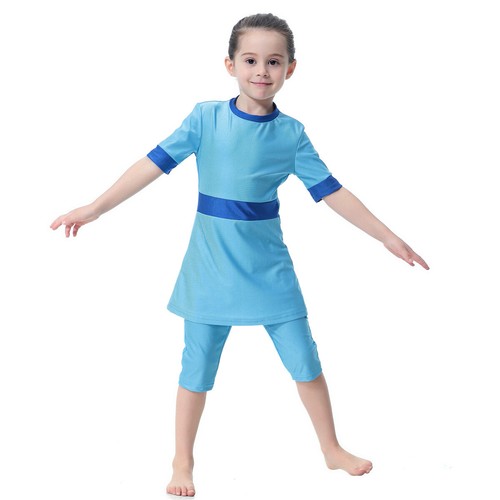 3 PCS Children Swimwear Girl Short Sleeve Top Pants Cap Set Kids Suit Swimsuit - Picture 4 of 44