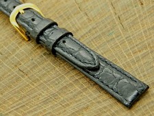 Hadley Roma Black Leather Gold Tone Buckle 12mm NOS Unused Vintage Watch Band