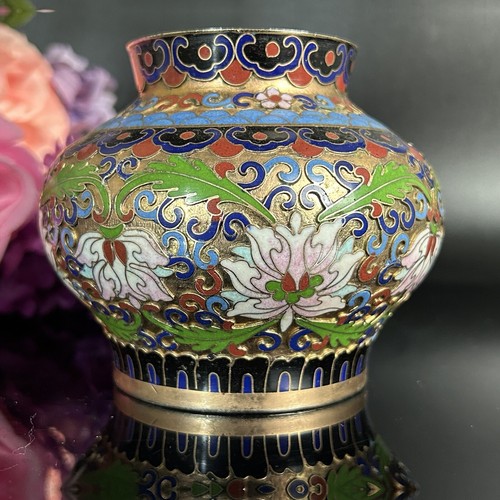Vintage Small Chinese Champleve Jar Floral Scrolls/Peonies 3.5”H 20thC - Picture 4 of 10