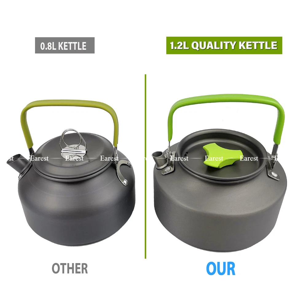 13pcs Camping Cookware Mess Kit Kettle Picnic Cooking Pot Pan Cup Portable Set - Image 4 of 4