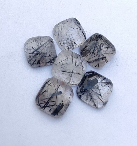 Natural Black Rutilated Quartz Cushion Shape Cabochon, Loose Stone 5mm-15mm - Picture 4 of 10