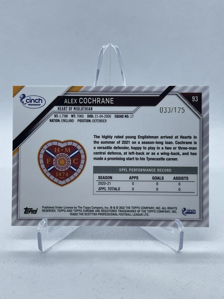 2021-22 Blue Alex Cochrane Rookie #33/125 Heart of Midlothian #93 - Image 2 of 2