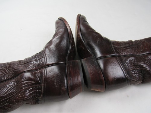 Vtg Lucchese Cherry Brown Cowboy Western Leather Boots L6620 Men's Size 9.5 E - Picture 9 of 14