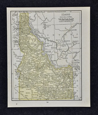 1917 McNally Map - Idaho Boise Caldwell Pocatello Wallace Moscow Lewiston Weiser