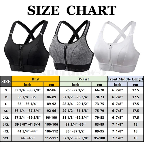 Women Zip Front Sports Bra High Impact Adjustable Full Support Padded Yoga Bra - Picture 2 of 31