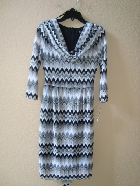 Vestido tejido Alex Marie nuevo con etiquetas para mujer Petite Carnaby St ZigZag negro marfil gris 6P Foto 2 de 4