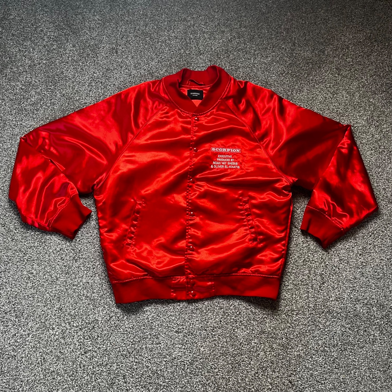 Drake Skorpion Ovo 2018 Tour Bomber Jacket Sz XXL Red Satin Promo Rare