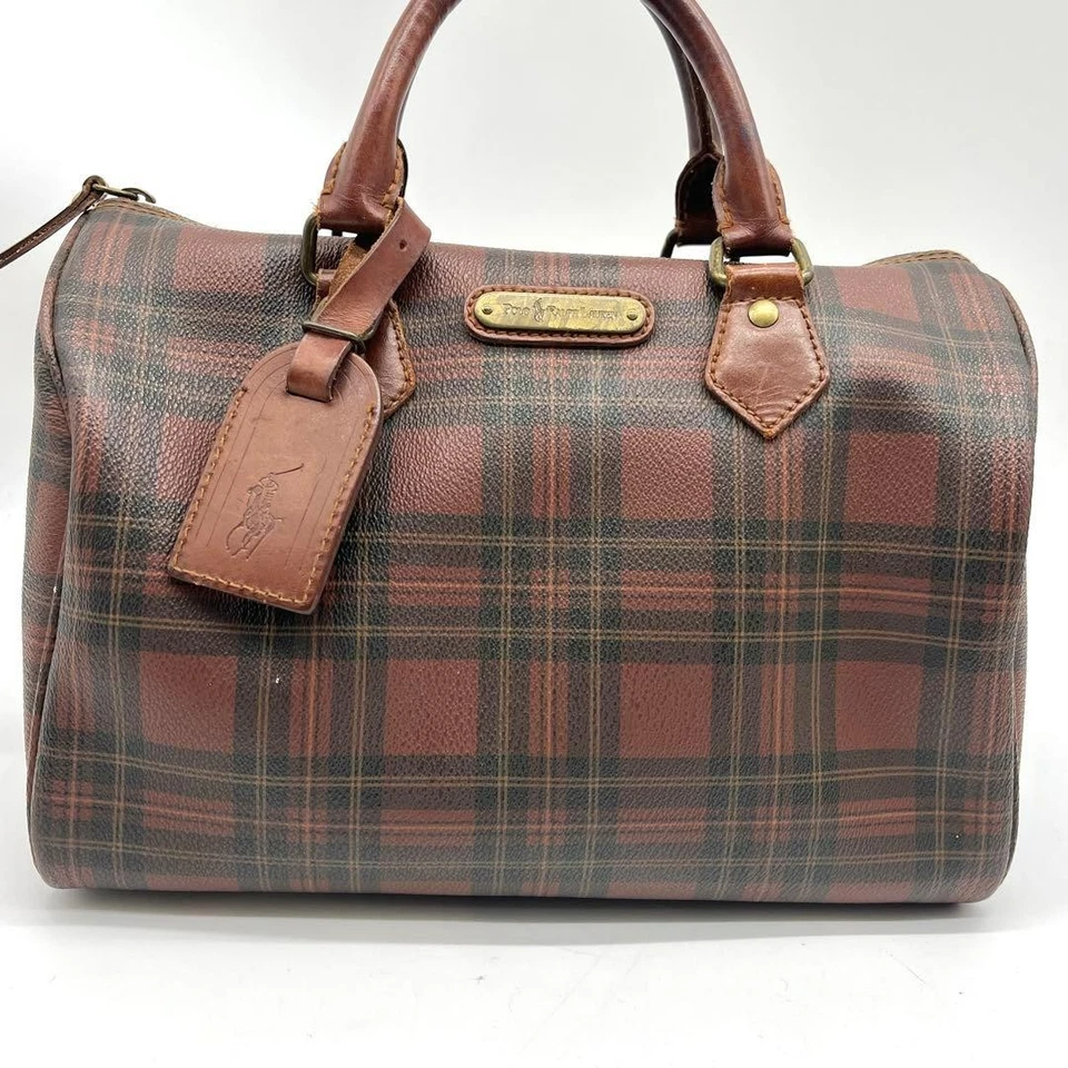 Mini bolso/bolso de mano Polo Ralph Lauren a cuadros tartán Boston - PVC × cuero 2Y1790 Foto 2 de 4