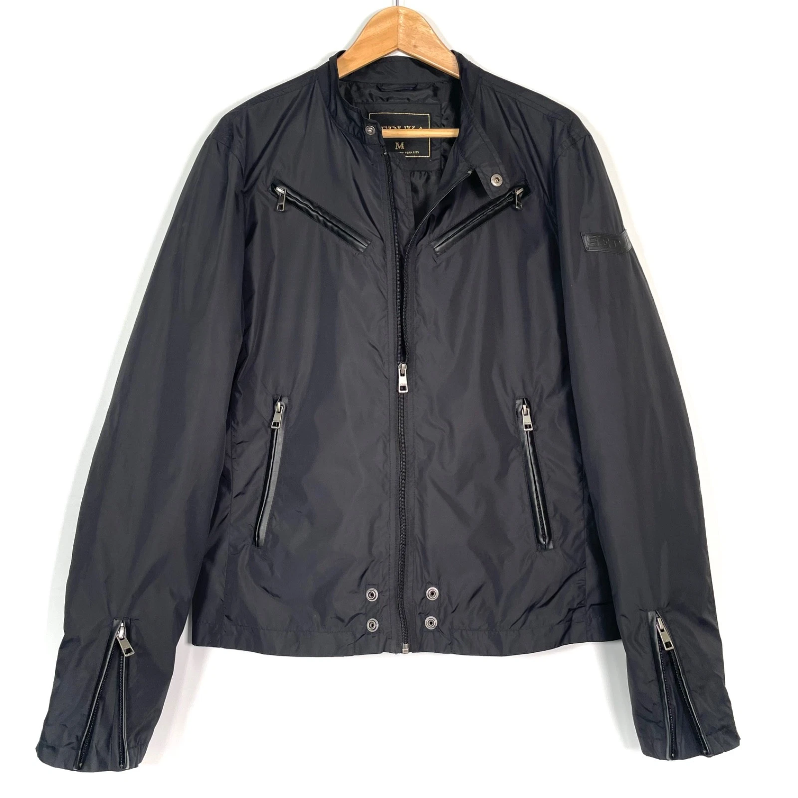 SEDUKA Men's Full Zip Windbreaker Lightweight Moto Jacket Black, sz M